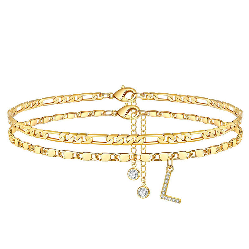 Gold Rhinestone Initial Anklet Personalized Elegance