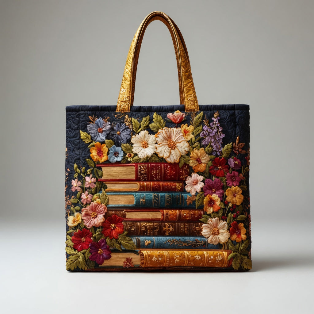 Artisan Tote Bag Floral Print and Books