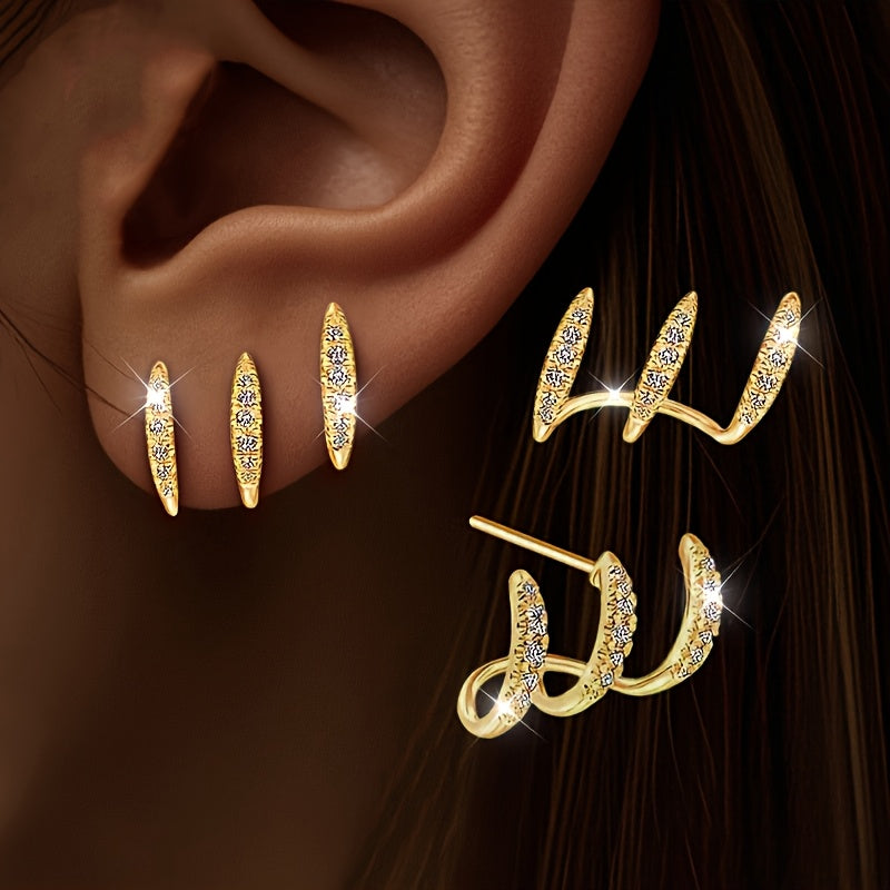 Elegant Three Prong Rhinestone Earrings