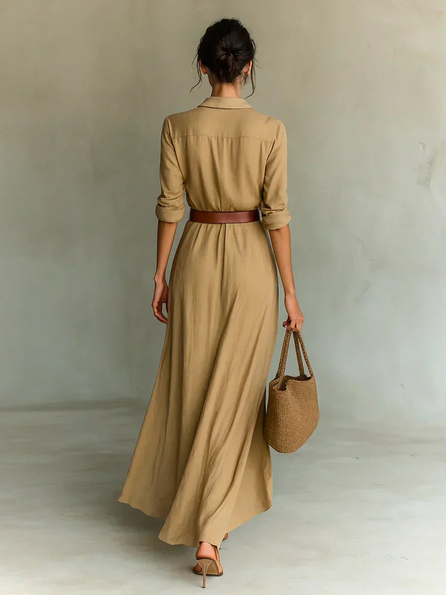 Maxi Dress with Lapels and Waist Belt - Camille