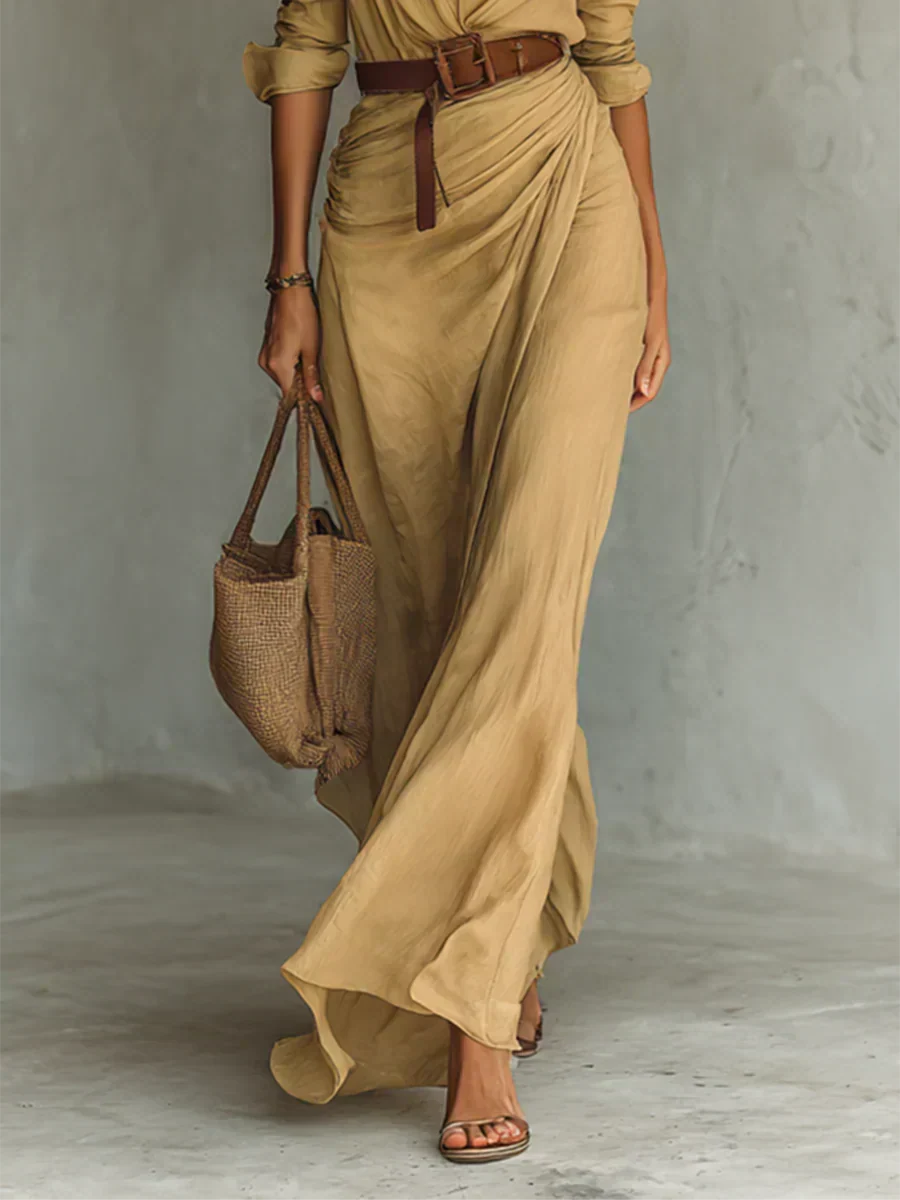 Maxi Dress with Lapels and Waist Belt - Camille