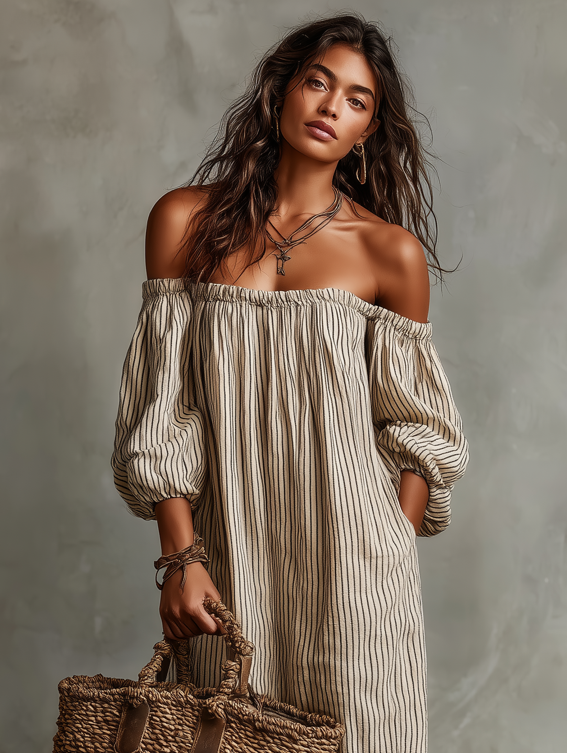 Cotton Linen Off Shoulder Maxi Dress