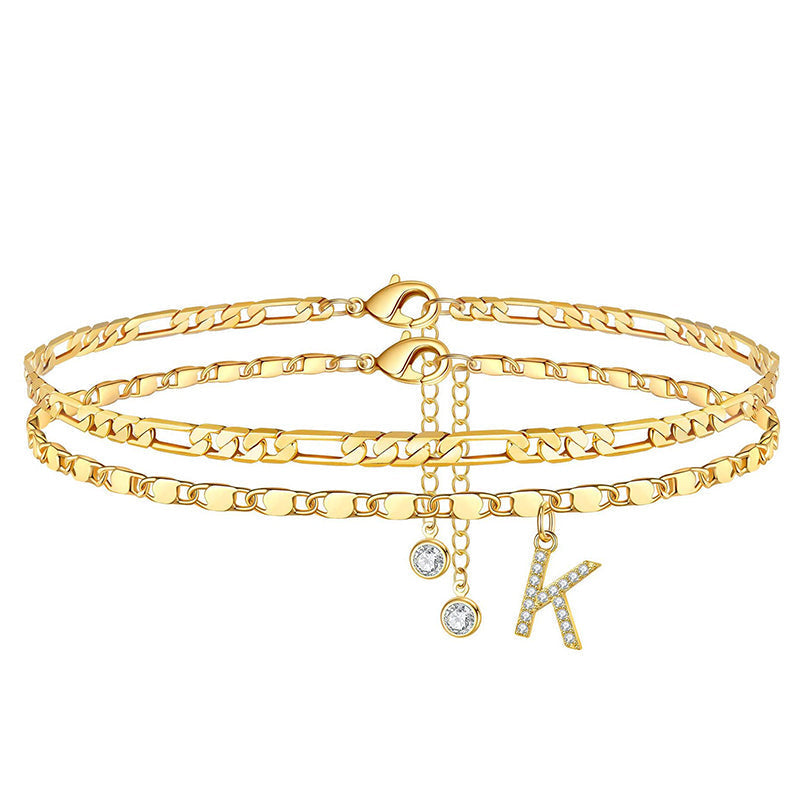 Gold Rhinestone Initial Anklet Personalized Elegance