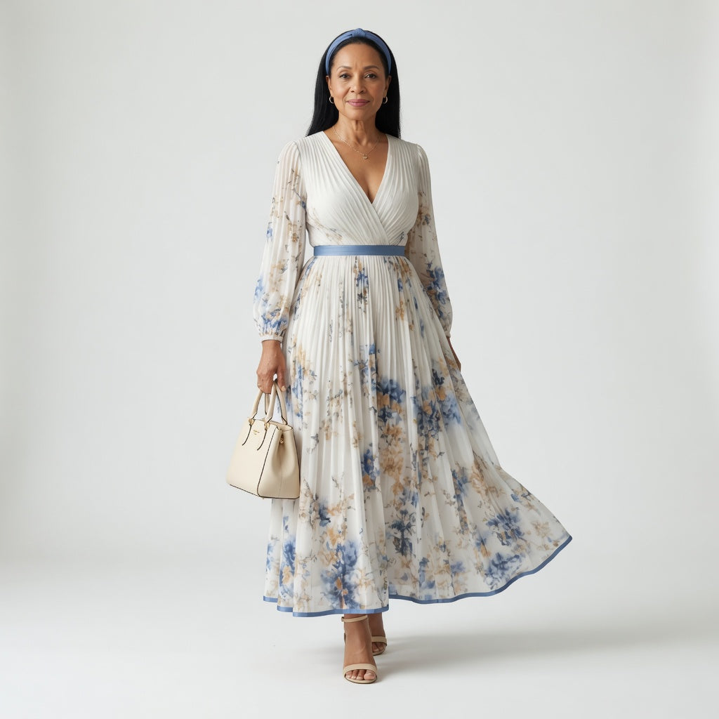 Pleated Wrap Midi Dress