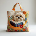 Artisan Tote Bag Shih Tzu with Books and Flowers