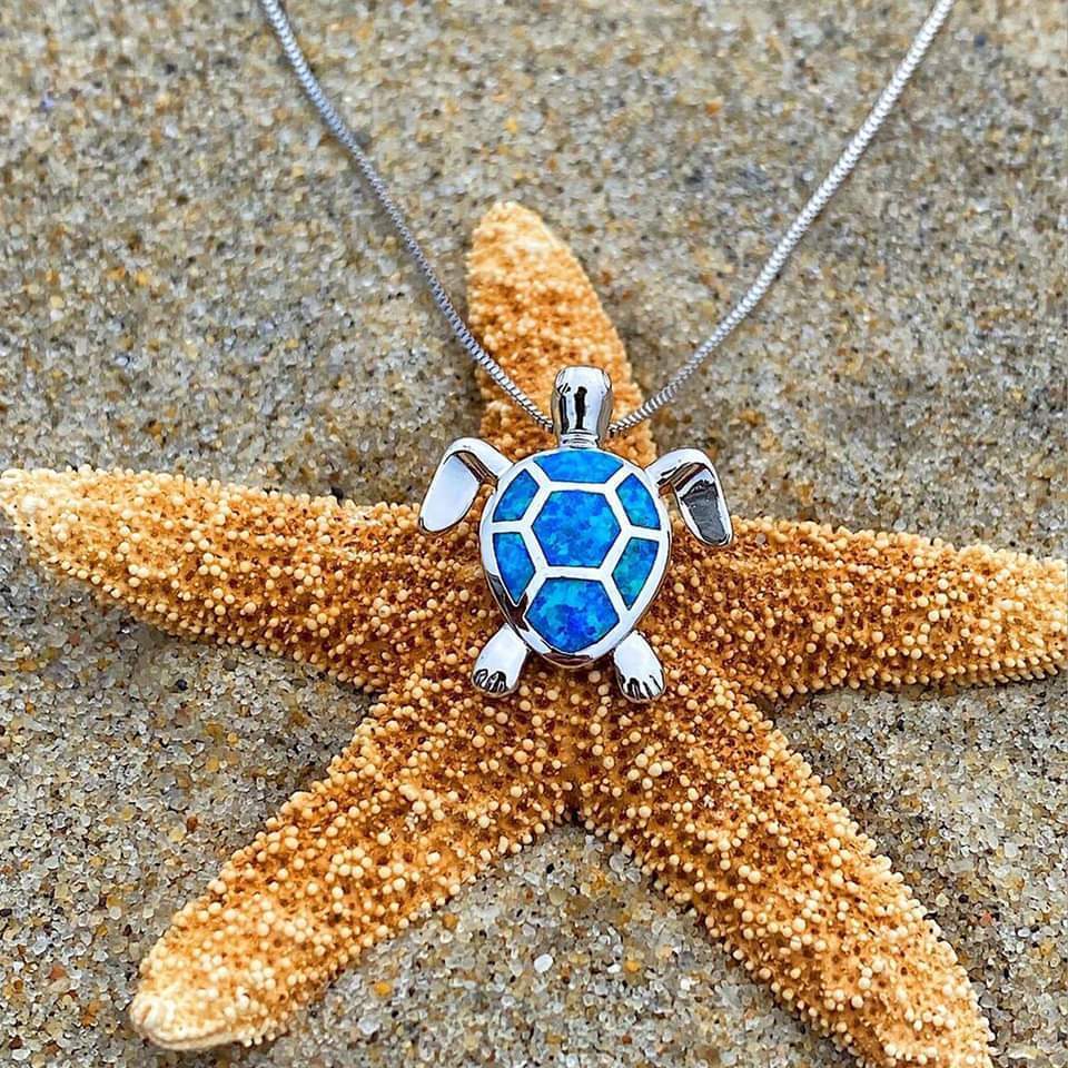 Exclusive Opal and Silver Sea Turtle Necklace and Earring Set