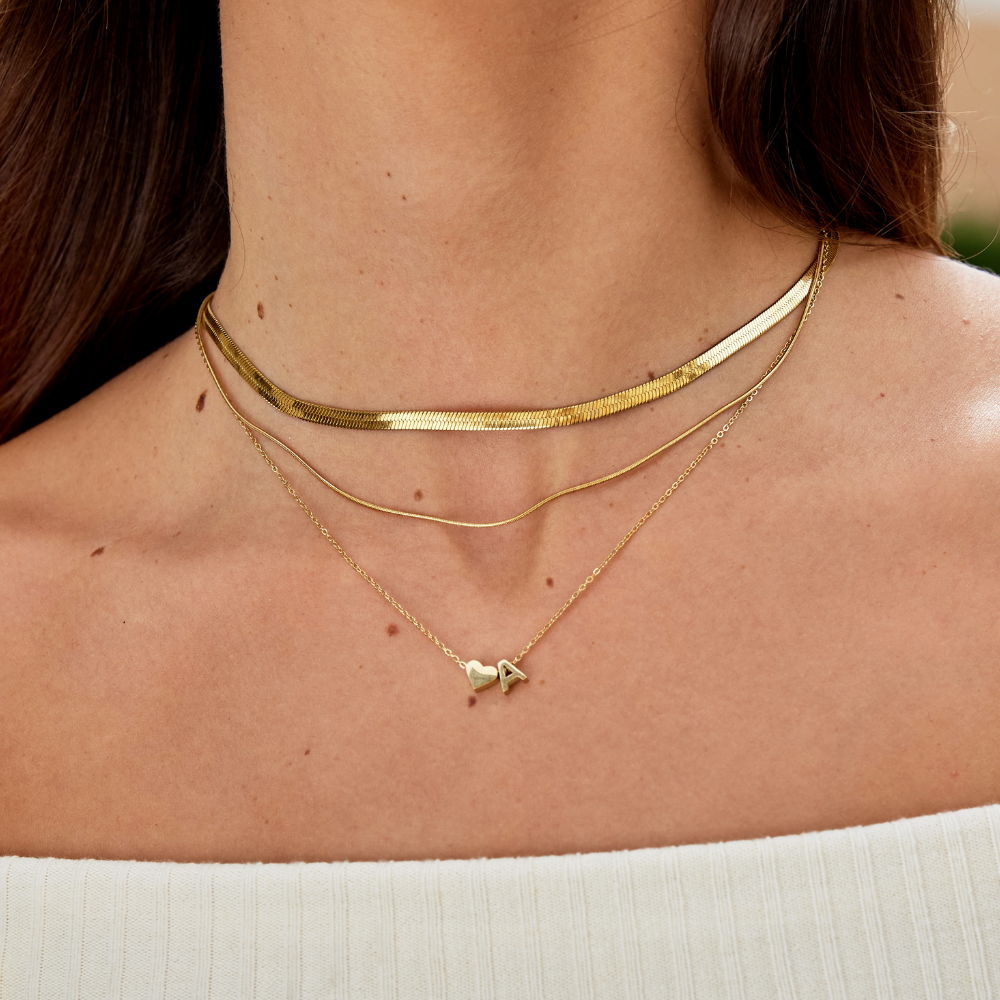 Minimalist Initial Necklace with Heart Charm