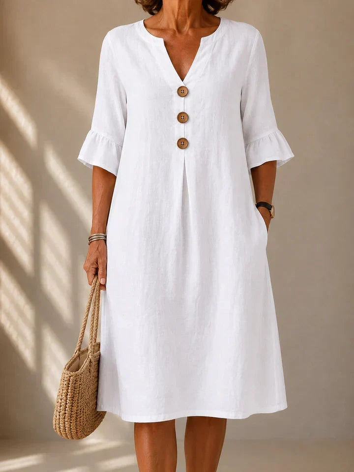 Button Front Dress with Box Pleat
