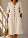 Button Front Dress with Box Pleat