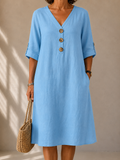 Button Front Dress with Adjustable Sleeves