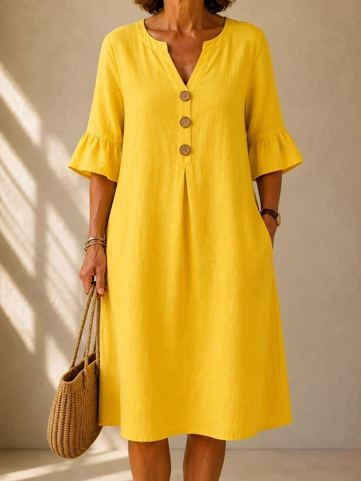 Button Front Dress with Box Pleat