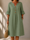 Button Front Dress with Flared Sleeves