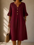 Button Front Dress with Ruffle Sleeves