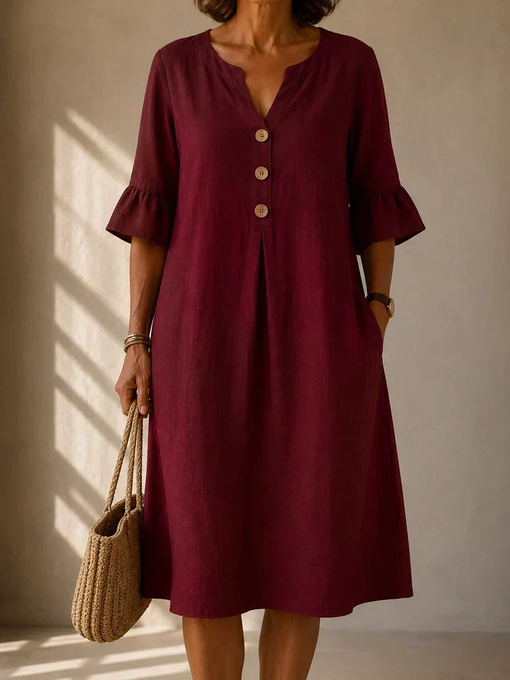 Button Front Dress with Box Pleat