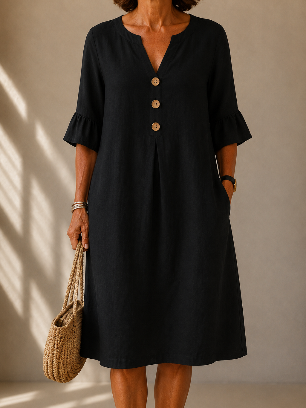 Button Front Dress Flowy Fit