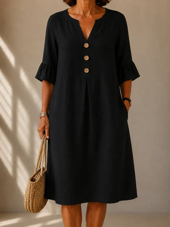Button Front Dress with Box Pleat