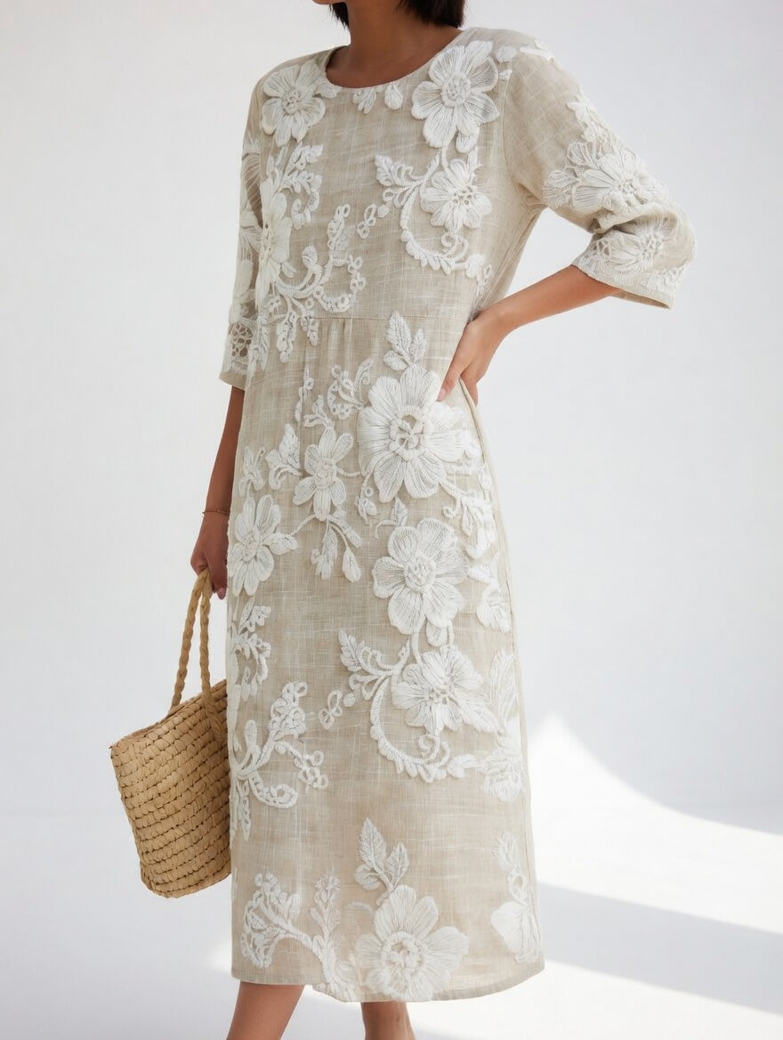 Elegant Flowy Floral Midi Dress - Blue