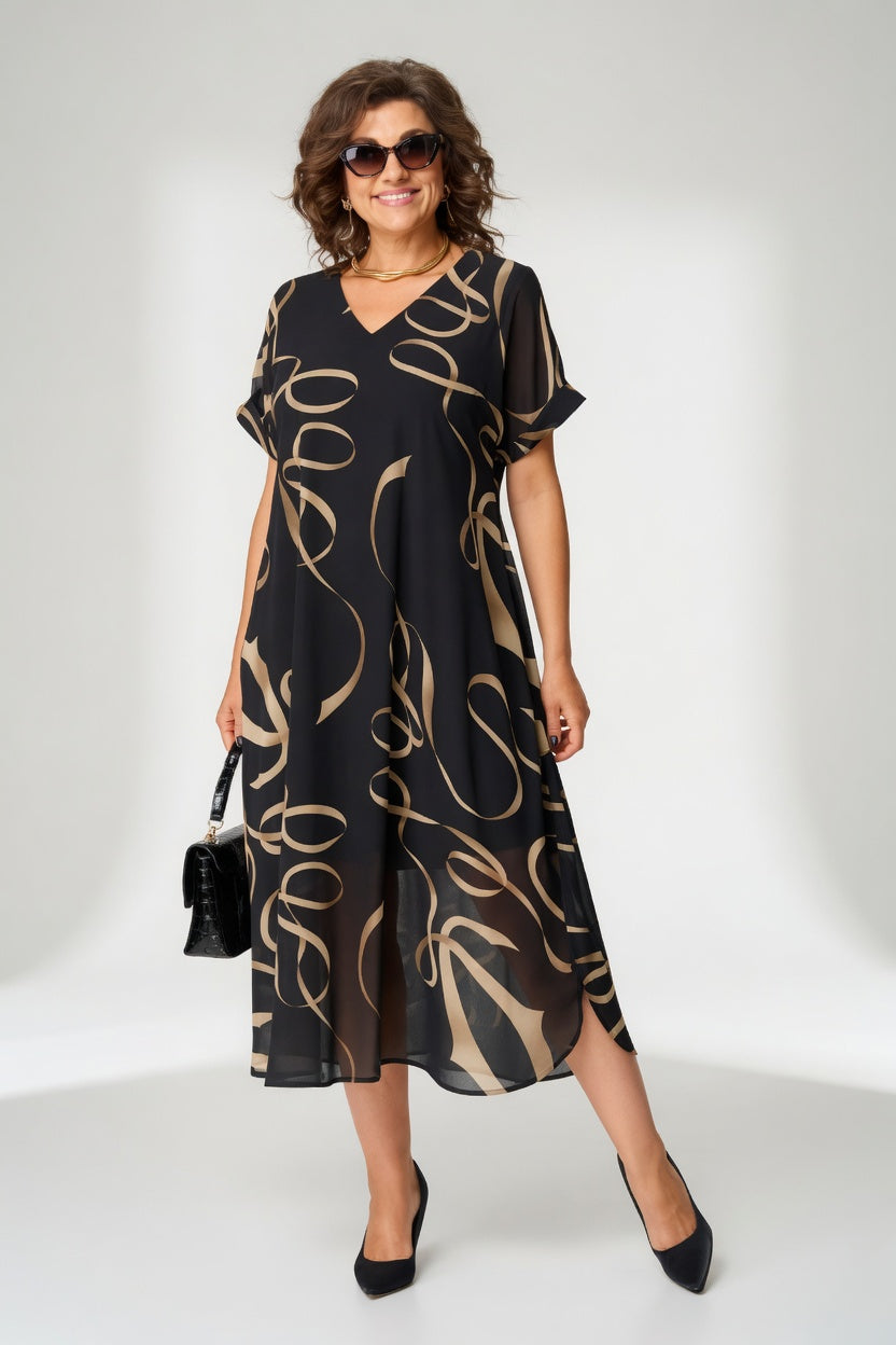 Graphic Flowy Dress Confident Elegance