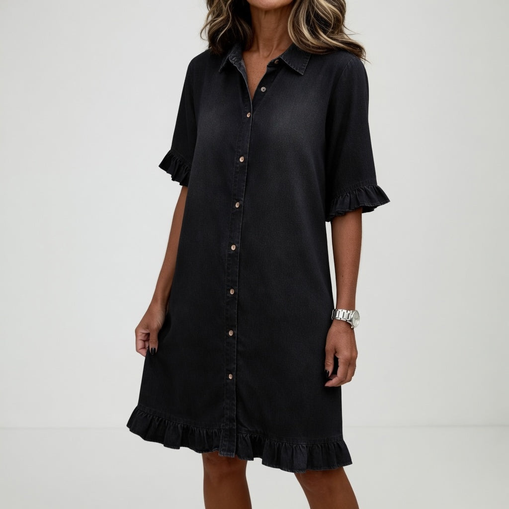 Frayed Denim Shirt Dress Casual Charm