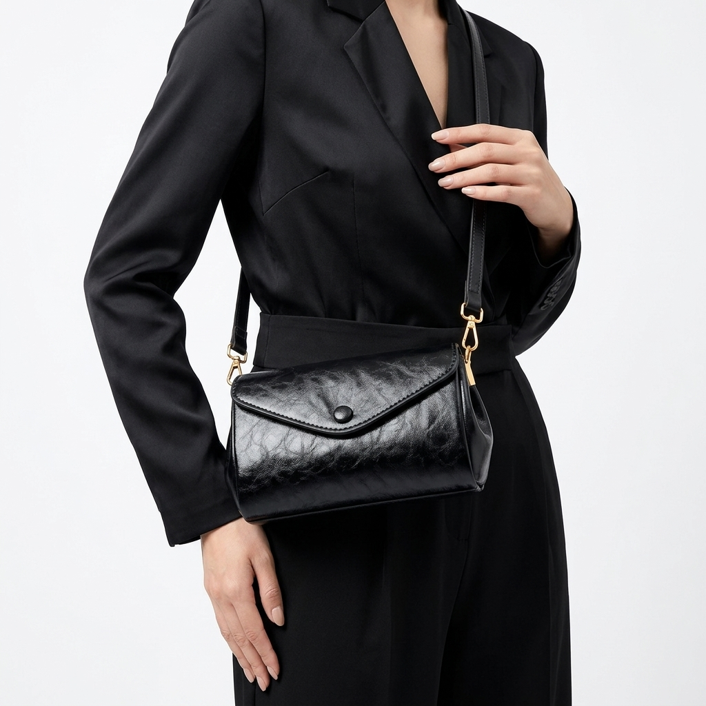 Leather Crossbody Bag Minimalist Elegance - Dark Brown