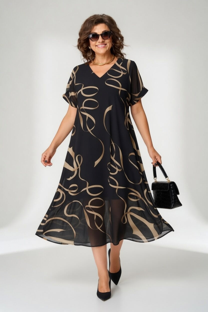 Graphic Flowy Dress Confident Elegance