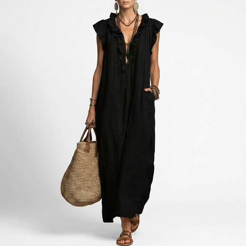 Bohemian Maxi Dress with Pockets Natural Elegance