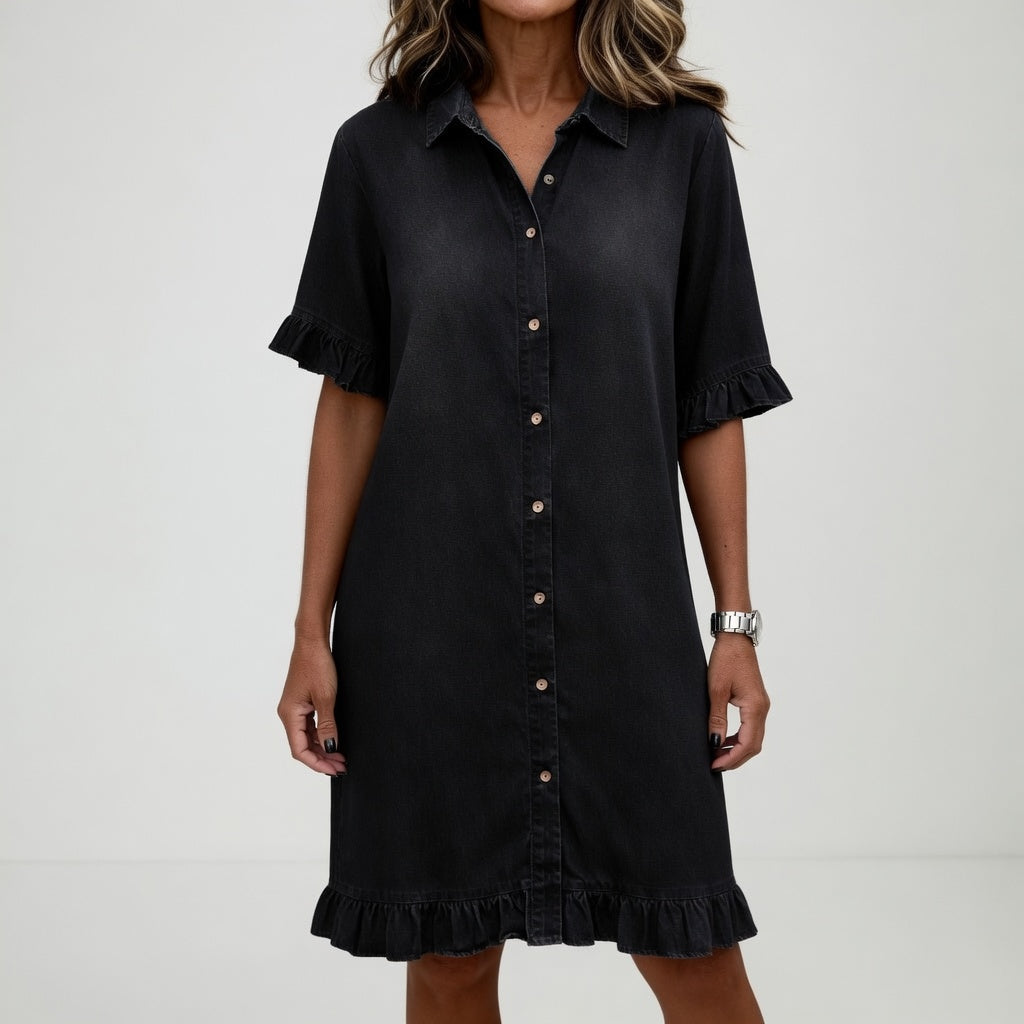 Frayed Denim Shirt Dress Casual Charm