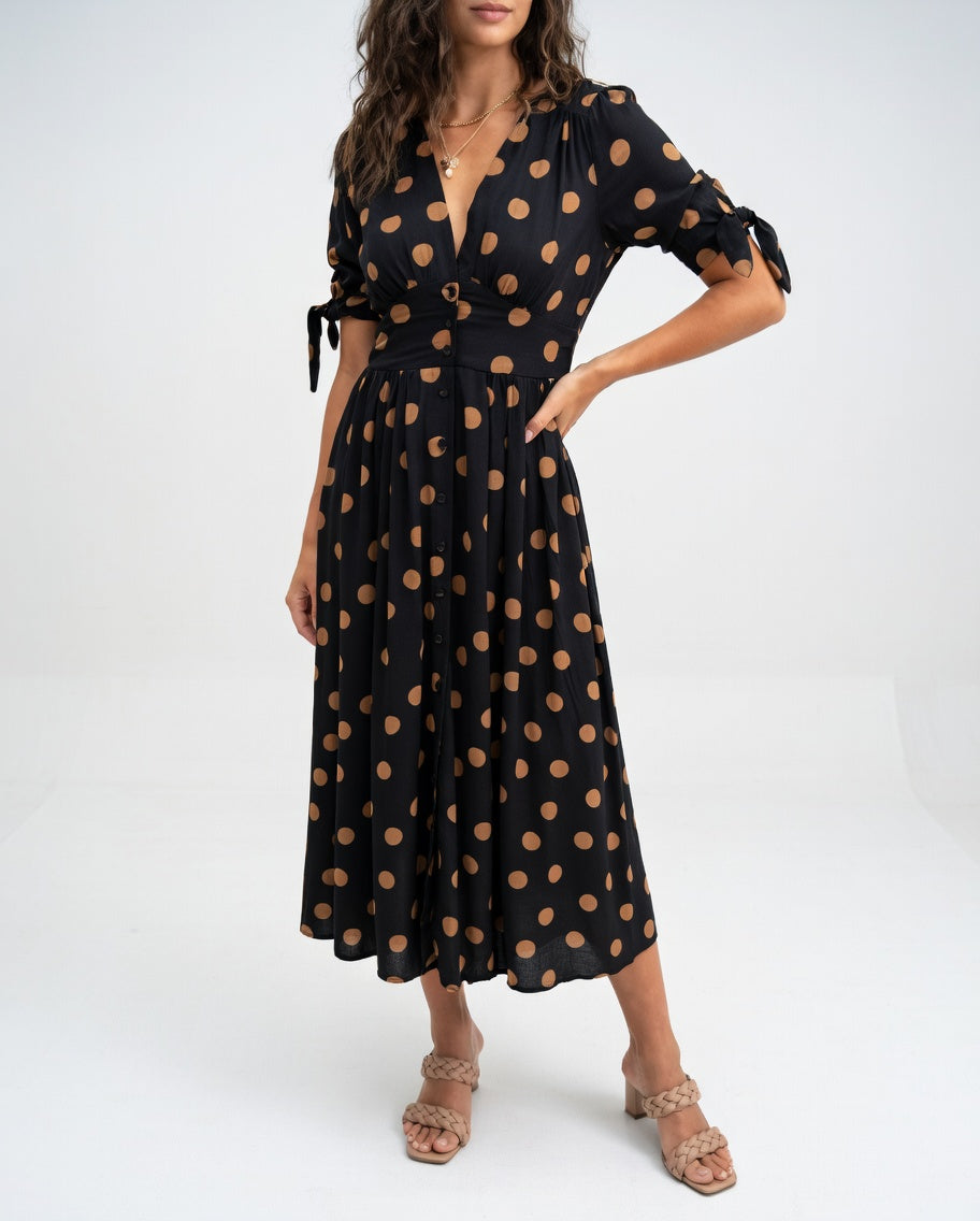 Polka Dot Midi Dress Natural Elegance