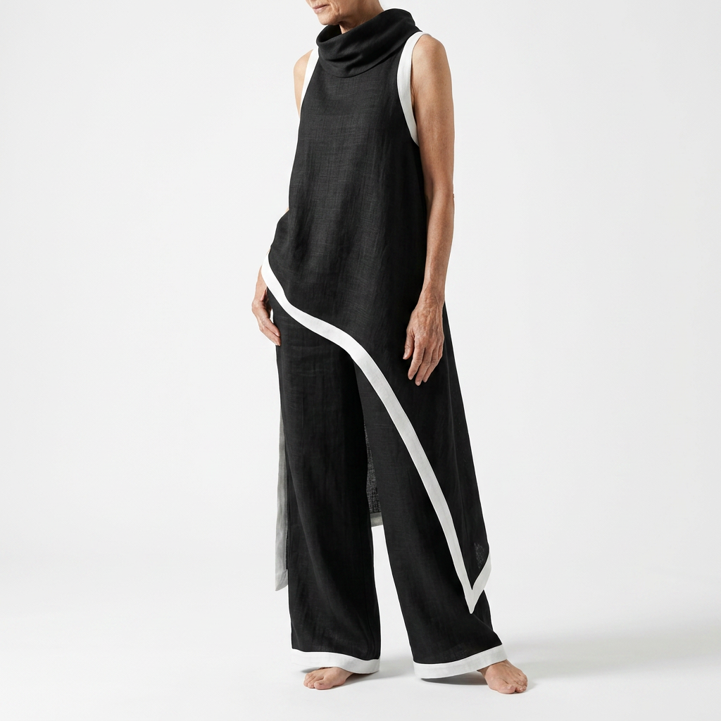 Two Tone Maxi Dress with Contrast Trim Minimalist Elegance