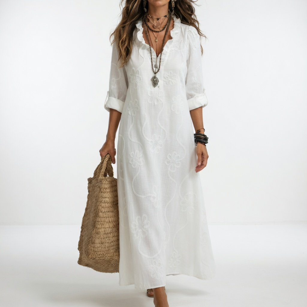V Neck Long Sleeve Maxi Shirt Dress Timeless Elegance