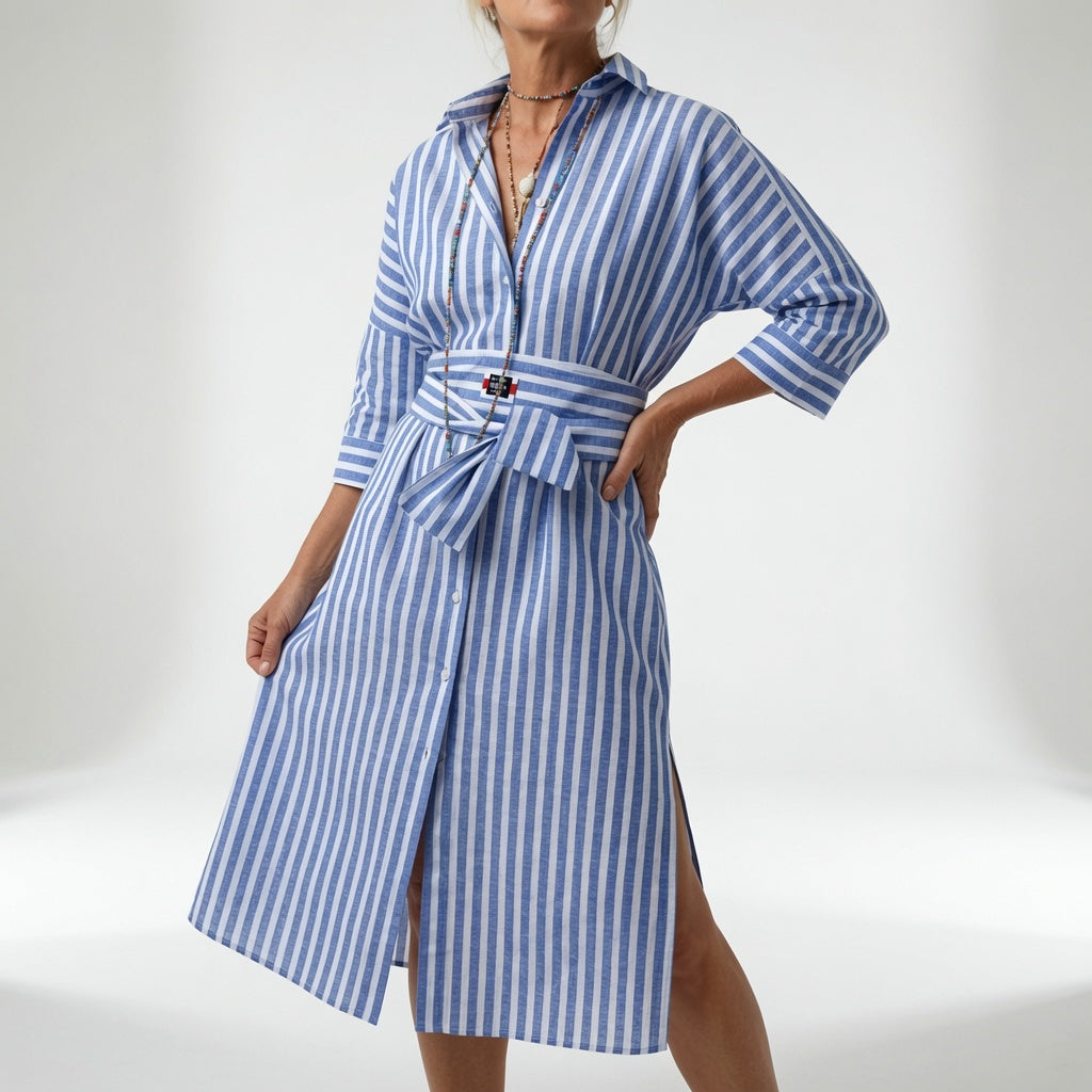 Striped Shirt Dress Summer Elegance - Blue Stripes