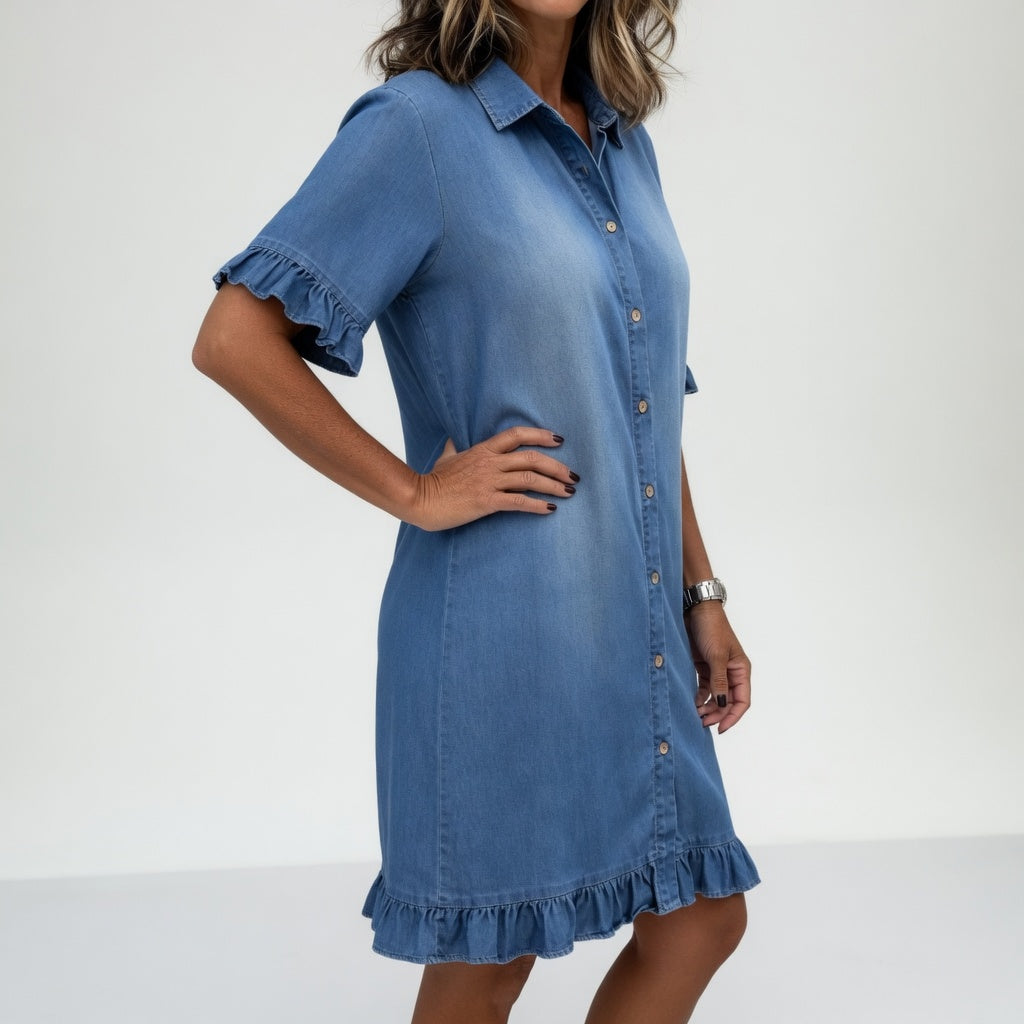 Frayed Denim Shirt Dress Casual Charm