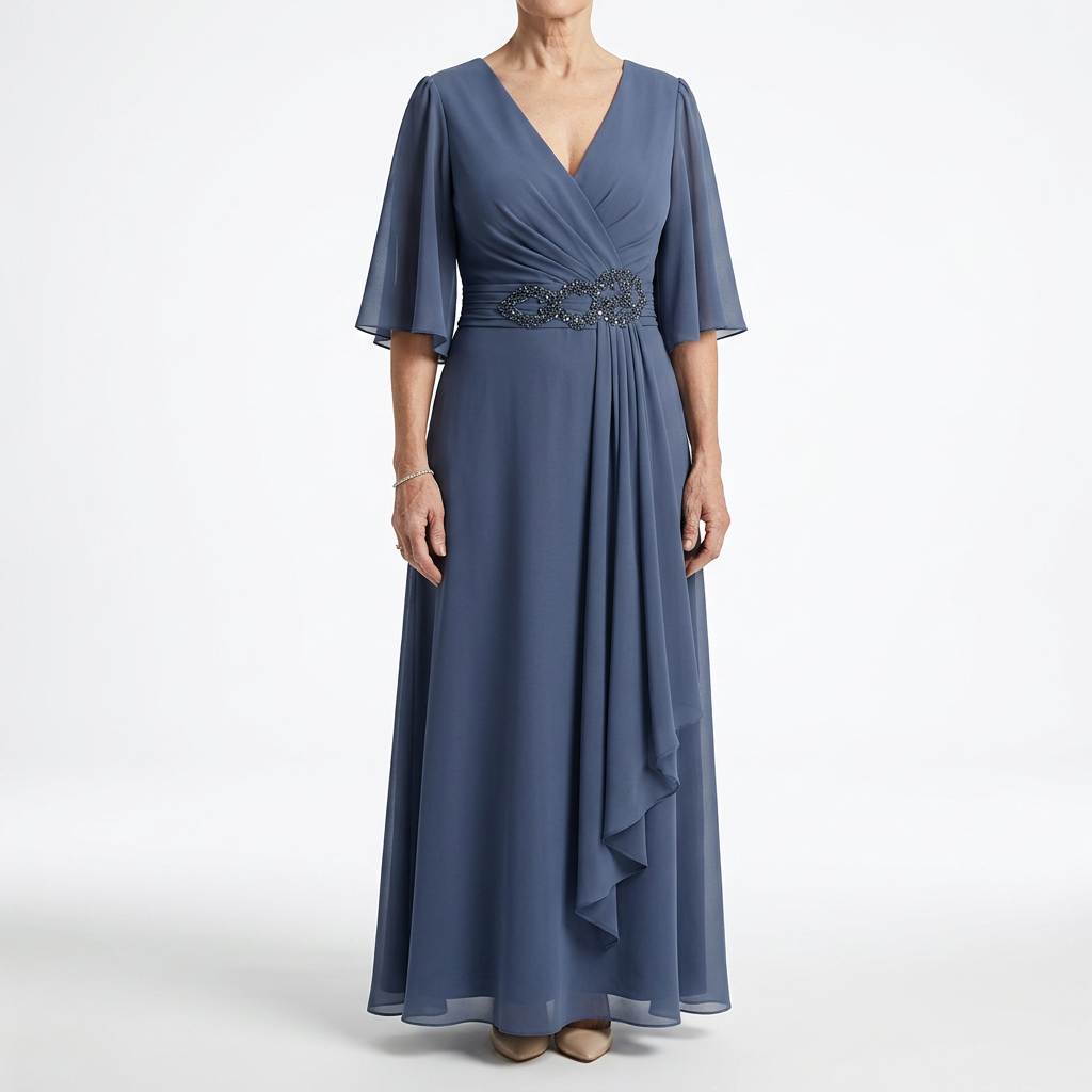 Long Wrap Dress with Butterfly Sleeves Soft Elegance