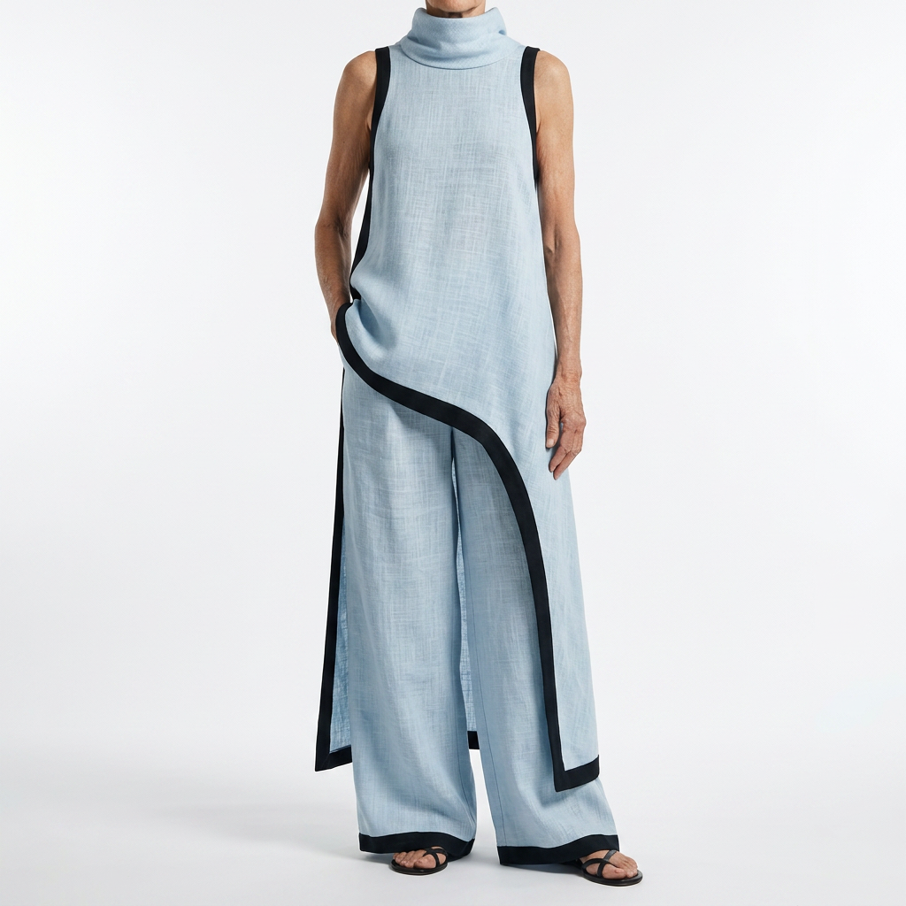 Two Tone Maxi Dress with Contrast Trim Minimalist Elegance
