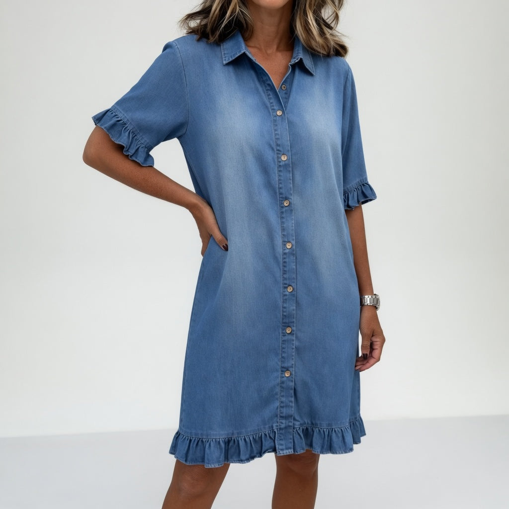 Frayed Denim Shirt Dress Casual Charm