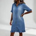 Ruffled Denim Shirt Dress Casual Charm