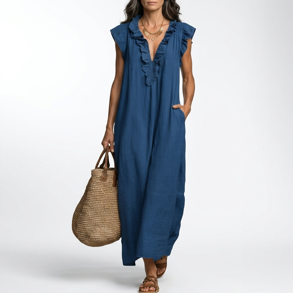 Bohemian Maxi Dress with Pockets Natural Elegance