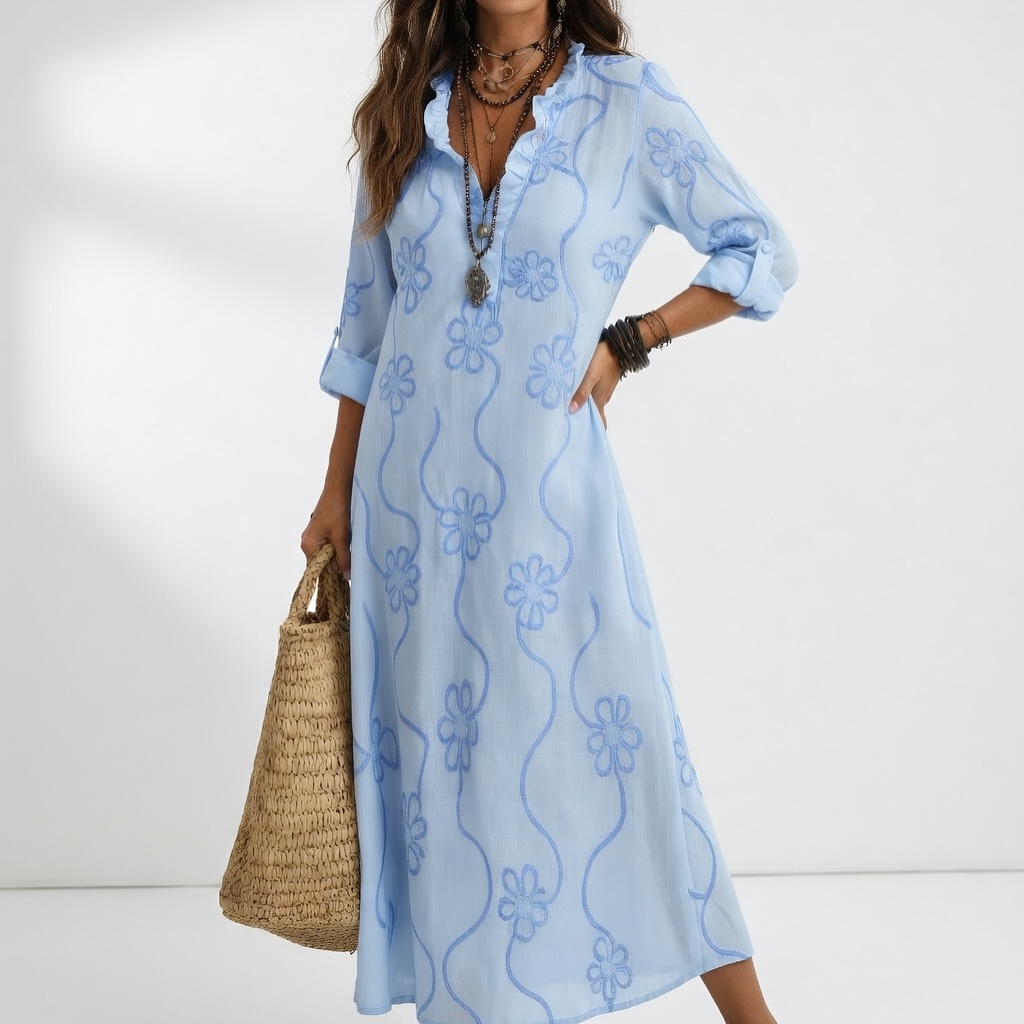 V Neck Long Sleeve Maxi Shirt Dress Timeless Elegance