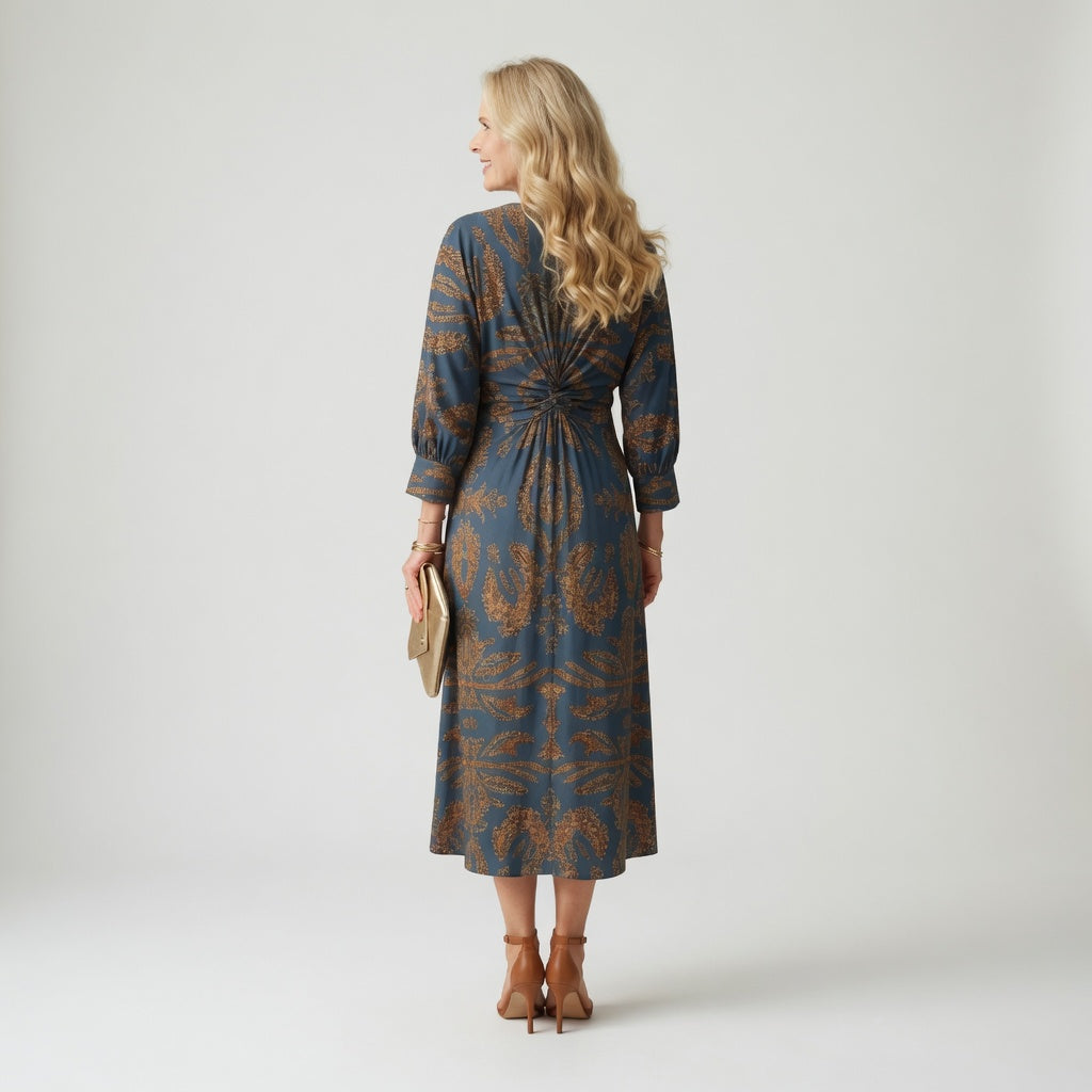 Elegant Printed Wrap Midi Dress
