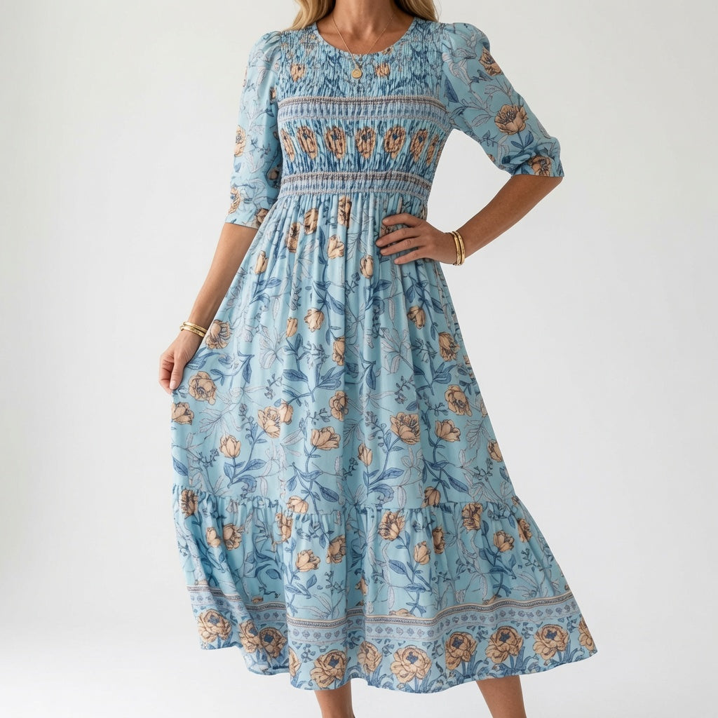 Flowy Floral V Neck Maxi Dress
