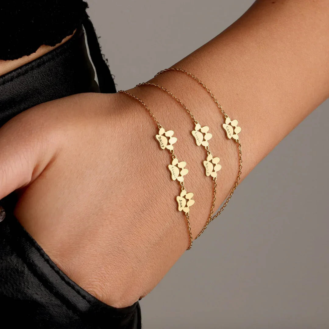 Personalized Delicate Paw Print Bracelet