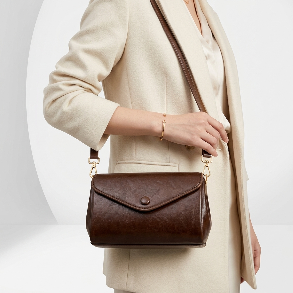 Leather Crossbody Bag Minimalist Elegance - Dark Brown