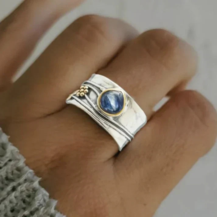 Silver Plated Vintage Blue Sapphire Ring