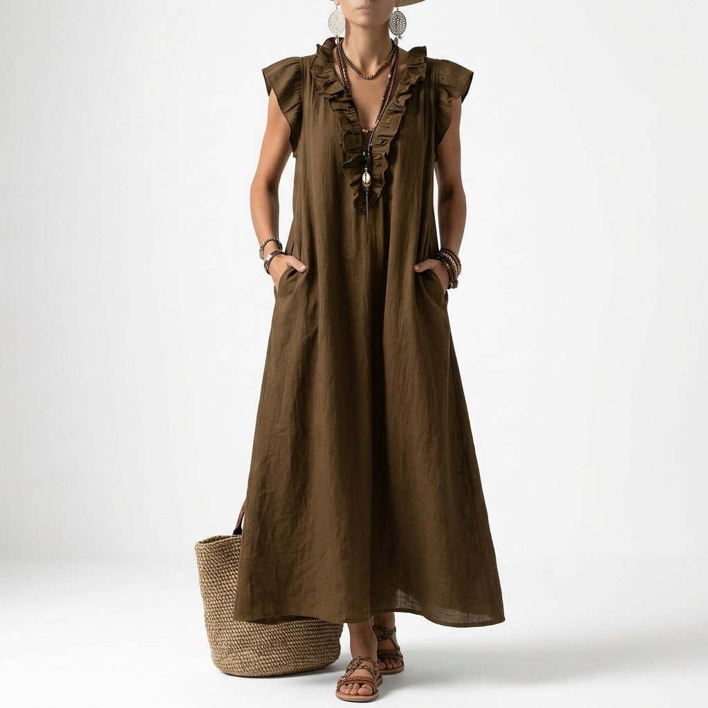 Bohemian Maxi Dress with Pockets Natural Elegance