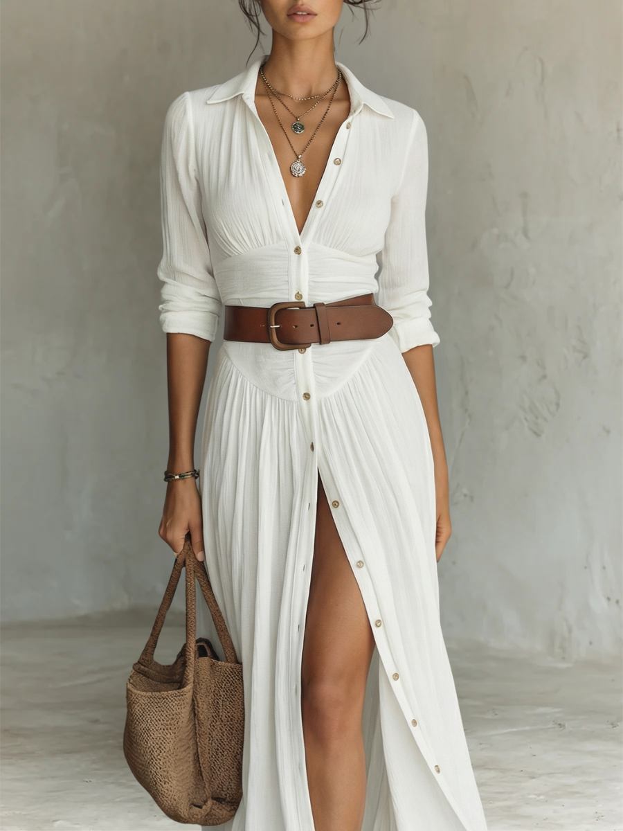 Elegant Maxi Dress with Lapel Collar