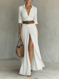 Elegant Maxi Dress with Lapel Collar