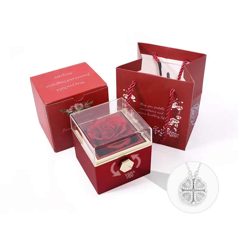 Clover Pendant Crystal Necklace with Gift Box