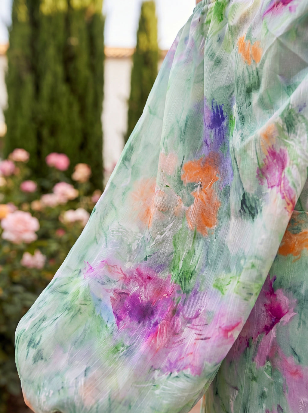 Elegant Watercolor Print Dress in Luxurious Fabric