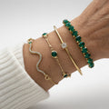 Gold Bracelet Set with Green Stones Precious Elegance