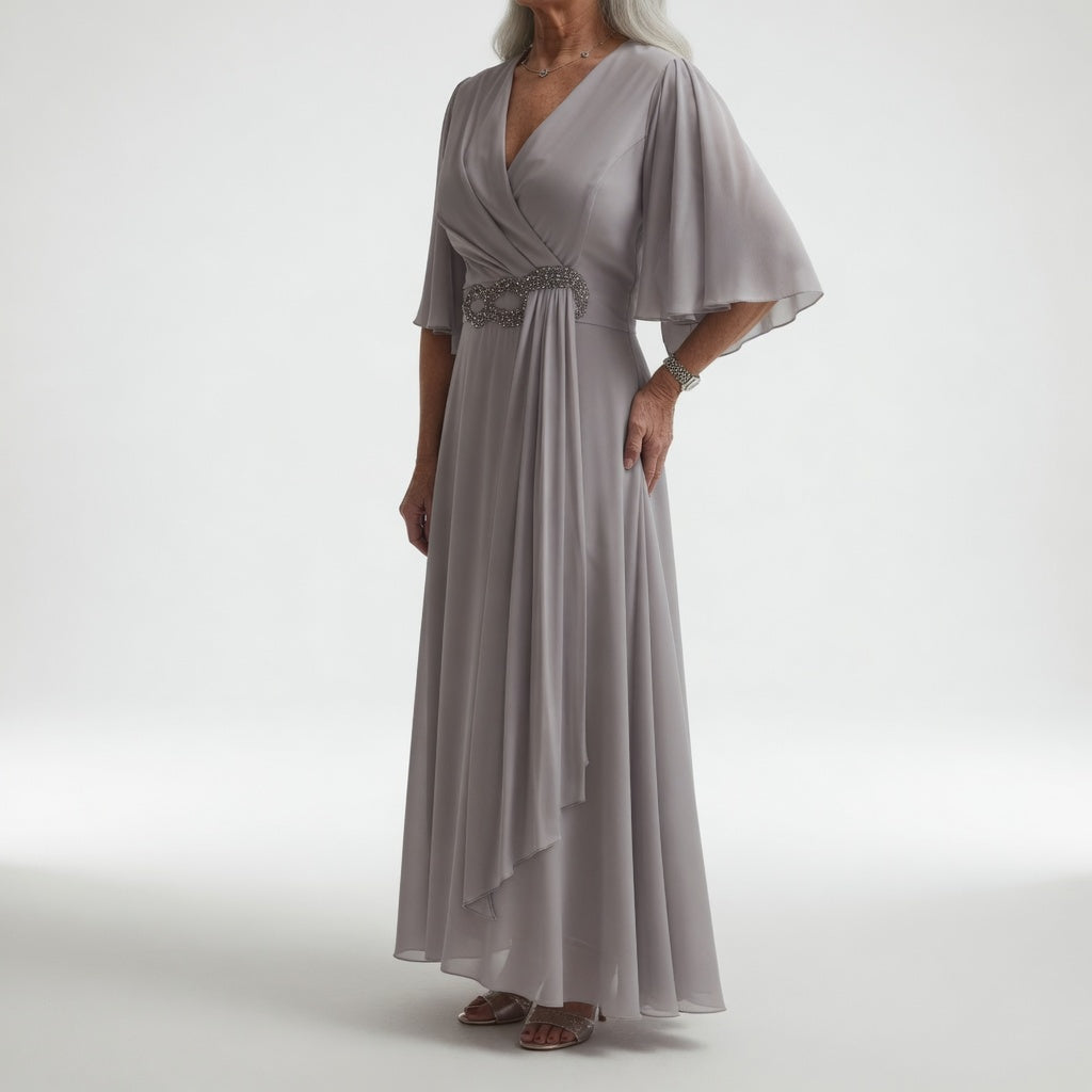 Long Wrap Dress with Butterfly Sleeves Soft Elegance